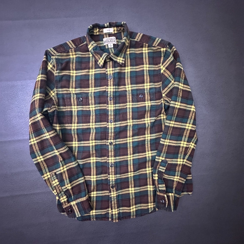 J Crew Shirt Mens Large Brown Flannel Plaid Workwear Outdoorsmen Regen Cotton